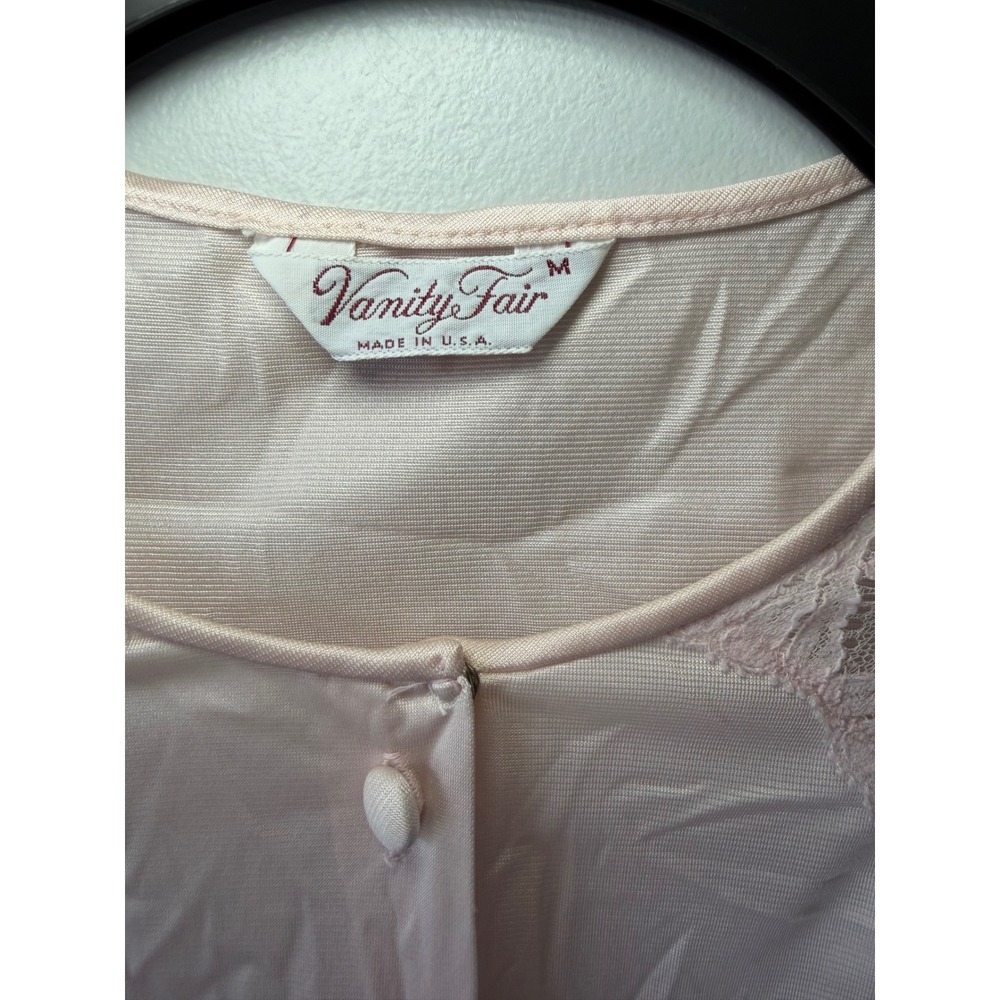 Vintage Vanity Fair Pink Lace Bed Top Short Sleeve Button Front Sleepwear M - Picture 4 of 12